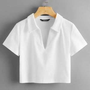 SHEIN: White Collared Ribbed Crop Tee [Size: Small]